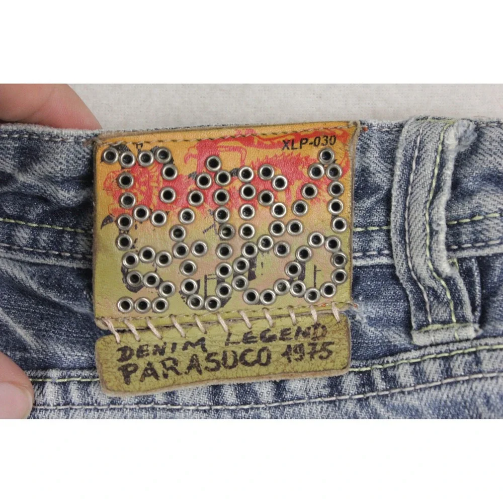 Parasuco Denim Legend Mens 38 Y2K Baggy Jeans Distressed Skater Heel Bites
